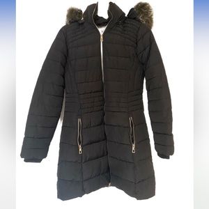 YMI Quilted Winter Puffer Jacket Faux Fur Trim Hood Anorak Parka Size L